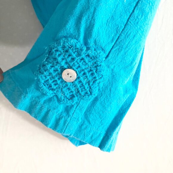Cropped Cotton Pants Aqua Blue Plus Size - Picture 4 of 5